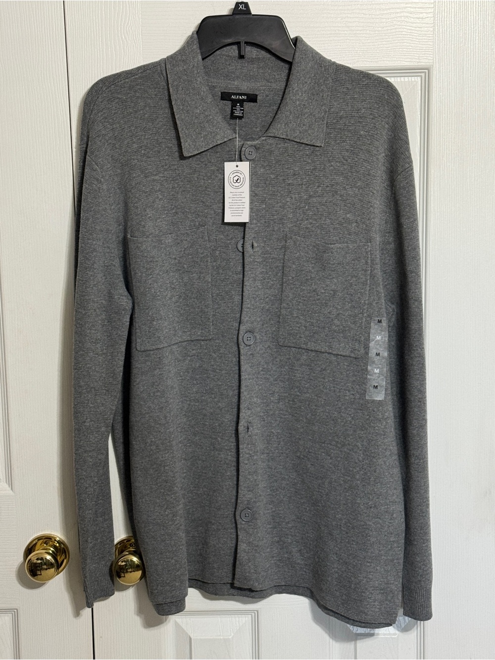 Alfani Charcoal Knit Button-Up Shirt Cardigan